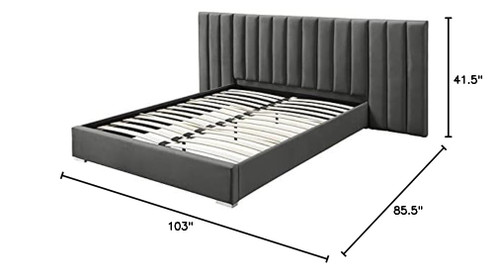 PabloGrey-Q Pablo Collection Modern | Contemporary Velvet Upholstered Bed with Deep Channel Tufting and Sturdy Chrome Metal Legs, Grey, Queen, 103" W x 85.5" D x 41.5" H