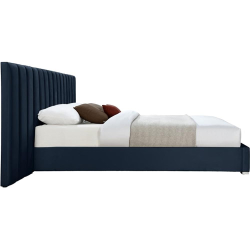 PabloNavy-Q Pablo Collection Modern | Contemporary Velvet Upholstered Bed with Deep Channel Tufting and Sturdy Chrome Metal Legs, Navy, Queen, 103" W x 85.5" D x 41.5" H