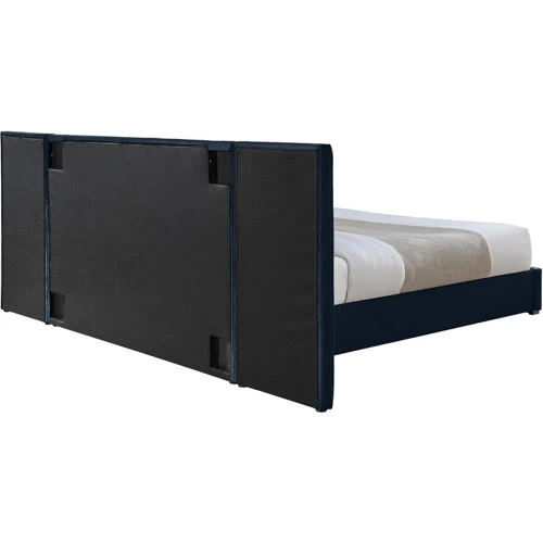 PabloNavy-Q Pablo Collection Modern | Contemporary Velvet Upholstered Bed with Deep Channel Tufting and Sturdy Chrome Metal Legs, Navy, Queen, 103" W x 85.5" D x 41.5" H