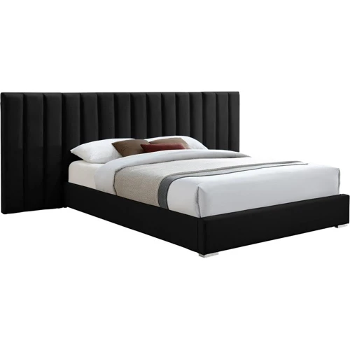 PabloBlack-K Pablo Collection Modern | Contemporary Velvet Upholstered Bed with Deep Channel Tufting and Sturdy Chrome Metal Legs, Black, King, 119.5" W x 85.5" D x 41.5" H