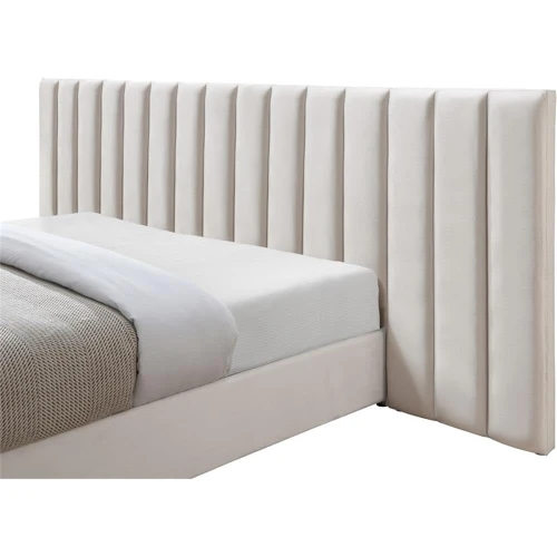 PabloCream-K Pablo Collection Modern | Contemporary Velvet Upholstered Bed with Deep Channel Tufting and Sturdy Chrome Metal Legs, Cream, King, 119.5" W x 85.5" D x 41.5" H
