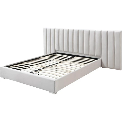 PabloCream-K Pablo Collection Modern | Contemporary Velvet Upholstered Bed with Deep Channel Tufting and Sturdy Chrome Metal Legs, Cream, King, 119.5" W x 85.5" D x 41.5" H