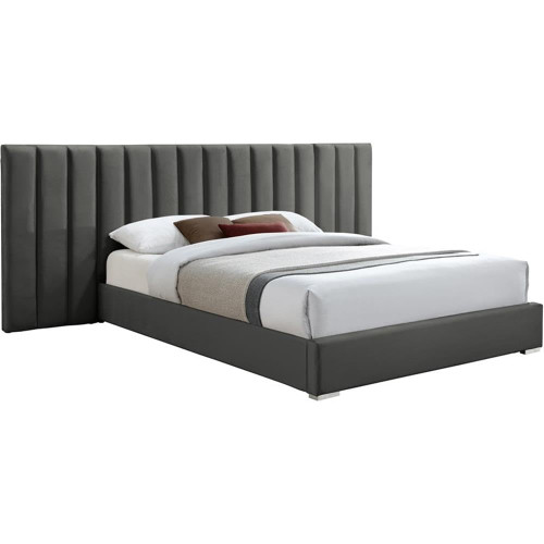 PabloGrey-K Pablo Collection Modern | Contemporary Velvet Upholstered Bed with Deep Channel Tufting and Sturdy Chrome Metal Legs, Grey, King, 119.5" W x 85.5" D x 41.5" H