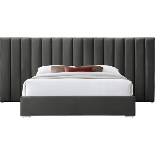 PabloGrey-K Pablo Collection Modern | Contemporary Velvet Upholstered Bed with Deep Channel Tufting and Sturdy Chrome Metal Legs, Grey, King, 119.5" W x 85.5" D x 41.5" H