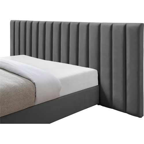 PabloGrey-K Pablo Collection Modern | Contemporary Velvet Upholstered Bed with Deep Channel Tufting and Sturdy Chrome Metal Legs, Grey, King, 119.5" W x 85.5" D x 41.5" H