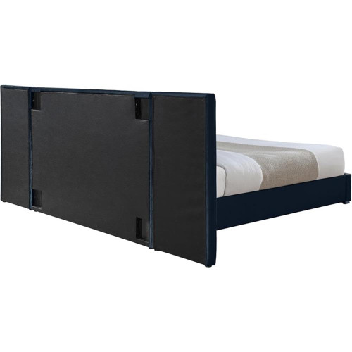 PabloNavy-K Pablo Collection Modern | Contemporary Velvet Upholstered Bed with Deep Channel Tufting and Sturdy Chrome Metal Legs, Navy, King, 119.5" W x 85.5" D x 41.5" H