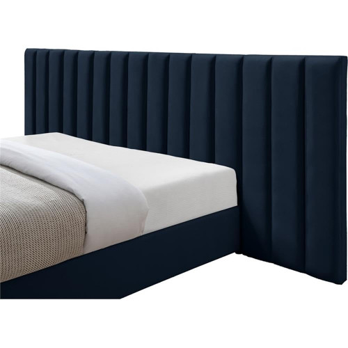 PabloNavy-K Pablo Collection Modern | Contemporary Velvet Upholstered Bed with Deep Channel Tufting and Sturdy Chrome Metal Legs, Navy, King, 119.5" W x 85.5" D x 41.5" H