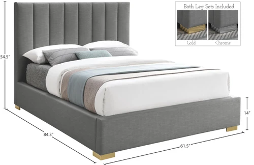 PierceGrey-F Pierce Collection Mid-Century Modern Linen Textured Fabric Upholstered Bed with Deep Channel Tufted Headboard, 61" W x 83.5" D x 54" H, Grey, Full