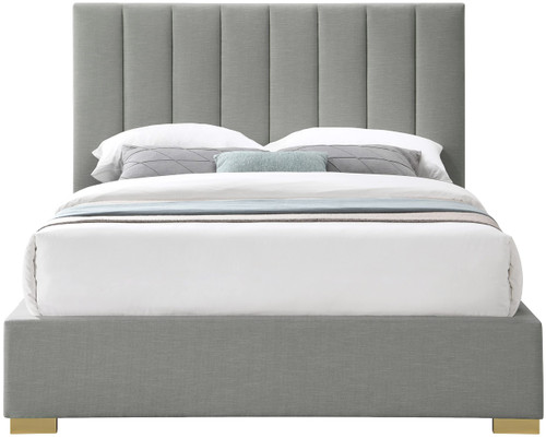 PierceGrey-F Pierce Collection Mid-Century Modern Linen Textured Fabric Upholstered Bed with Deep Channel Tufted Headboard, 61" W x 83.5" D x 54" H, Grey, Full