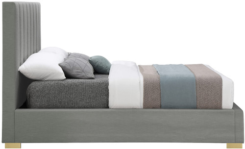 PierceGrey-F Pierce Collection Mid-Century Modern Linen Textured Fabric Upholstered Bed with Deep Channel Tufted Headboard, 61" W x 83.5" D x 54" H, Grey, Full