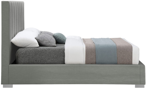 PierceGrey-F Pierce Collection Mid-Century Modern Linen Textured Fabric Upholstered Bed with Deep Channel Tufted Headboard, 61" W x 83.5" D x 54" H, Grey, Full