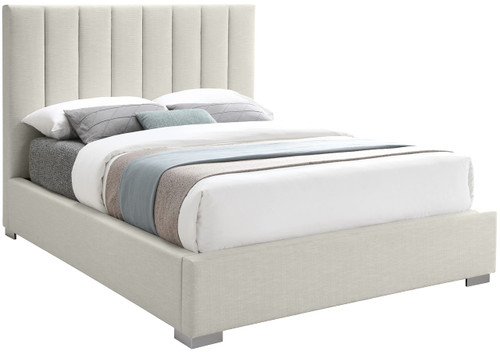 PierceBeige-K Pierce Collection Mid-Century Modern Linen Textured Fabric Upholstered Bed with Deep Channel Tufted Headboard, 83" W x 89" D x 54" H, Beige, King