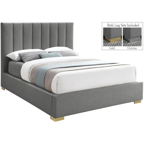 PierceGrey-K Pierce Collection Mid-Century Modern Linen Textured Fabric Upholstered Bed with Deep Channel Tufted Headboard, 83" W x 89" D x 54" H, Grey, King