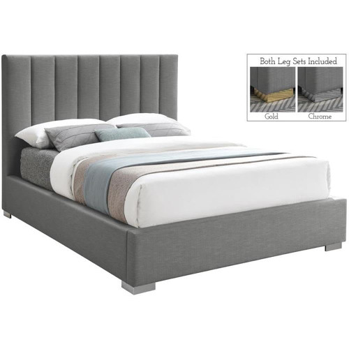PierceGrey-K Pierce Collection Mid-Century Modern Linen Textured Fabric Upholstered Bed with Deep Channel Tufted Headboard, 83" W x 89" D x 54" H, Grey, King