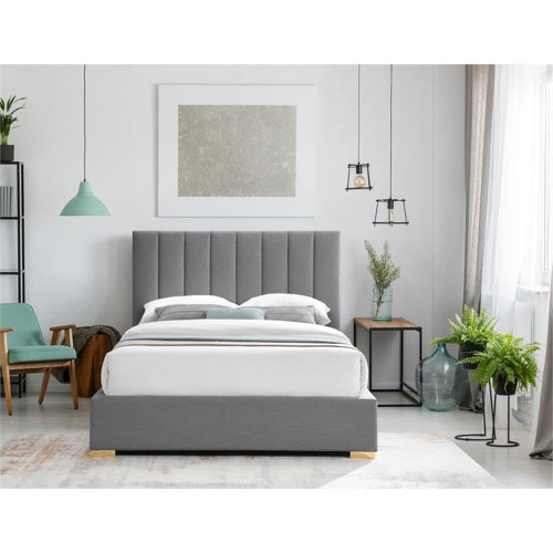 PierceGrey-K Pierce Collection Mid-Century Modern Linen Textured Fabric Upholstered Bed with Deep Channel Tufted Headboard, 83" W x 89" D x 54" H, Grey, King