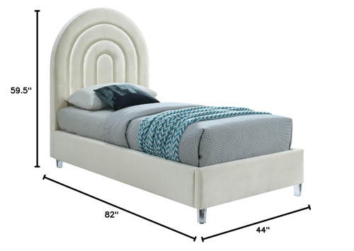 RainbowCream-T Rainbow Collection Modern | Contemporary Velvet Upholstered Bed with Deep Channel Tufting and Thick Acrylic Legs, 44.25" W x 82" D x 59.5" H, Cream, Twin