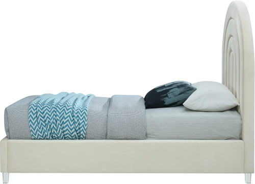 RainbowCream-T Rainbow Collection Modern | Contemporary Velvet Upholstered Bed with Deep Channel Tufting and Thick Acrylic Legs, 44.25" W x 82" D x 59.5" H, Cream, Twin
