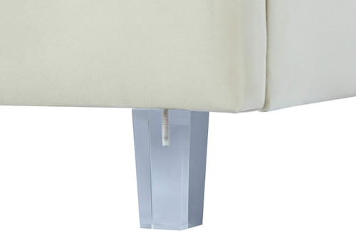 RainbowCream-T Rainbow Collection Modern | Contemporary Velvet Upholstered Bed with Deep Channel Tufting and Thick Acrylic Legs, 44.25" W x 82" D x 59.5" H, Cream, Twin