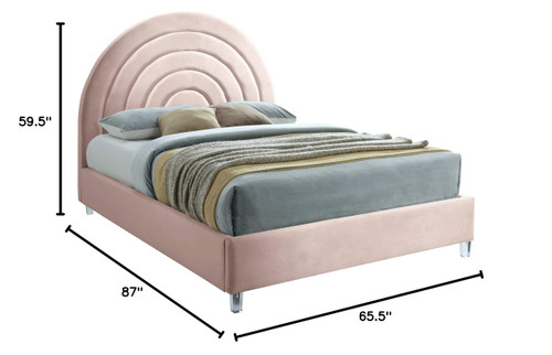 RainbowPink-Q Rainbow Collection Modern | Contemporary Velvet Upholstered Bed with Deep Channel Tufting and Thick Acrylic Legs, 65.75" W x 87.5" D x 59.5" H, Pink, Queen