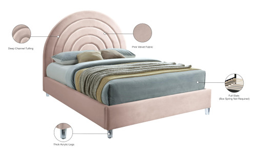 RainbowPink-Q Rainbow Collection Modern | Contemporary Velvet Upholstered Bed with Deep Channel Tufting and Thick Acrylic Legs, 65.75" W x 87.5" D x 59.5" H, Pink, Queen