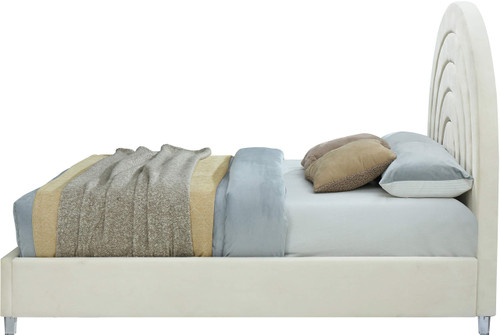 RainbowCream-K Rainbow Collection Modern | Contemporary Velvet Upholstered Bed with Deep Channel Tufting and Thick Acrylic Legs, 81.5" W x 87.5" D x 59.5" H, Cream, King
