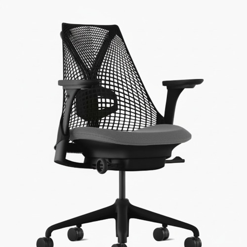 Herman Miller Sayl Chair, Black Back and Frame , Charcoal Seat Fully Adjustable Arms, 