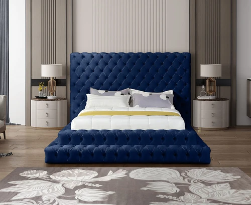 RevelNavy-Q Revel Collection Modern | Contemporary Navy Velvet Upholstered Bed with Deep Button Tufting, 85" W x 98" D x 60" H, Navy, Queen