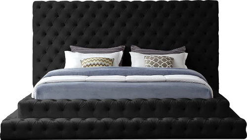 RevelBlack-K Revel Collection Modern | Contemporary Black Velvet Upholstered Bed with Deep Button Tufting, 101" W x 98" D x 60" H, Black, King