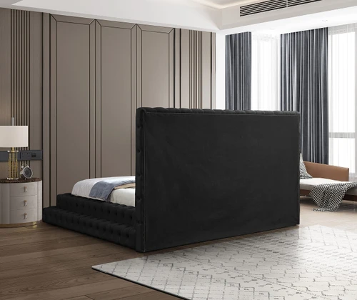 RevelBlack-K Revel Collection Modern | Contemporary Black Velvet Upholstered Bed with Deep Button Tufting, 101" W x 98" D x 60" H, Black, King