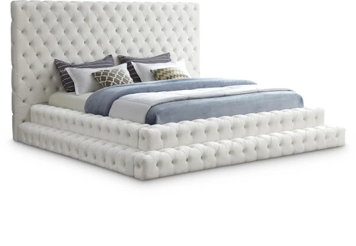RevelCream-K Revel Collection Modern | Contemporary Cream Velvet Upholstered Bed with Deep Button Tufting, 101" W x 98" D x 60" H, Cream, King