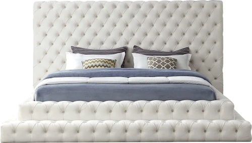 RevelCream-K Revel Collection Modern | Contemporary Cream Velvet Upholstered Bed with Deep Button Tufting, 101" W x 98" D x 60" H, Cream, King