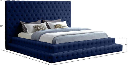 RevelNavy-K Revel Collection Modern | Contemporary Navy Velvet Upholstered Bed with Deep Button Tufting, 101" W x 98" D x 60" H, Navy, King