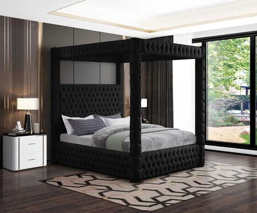 Royal Black Velvet Queen Bed
