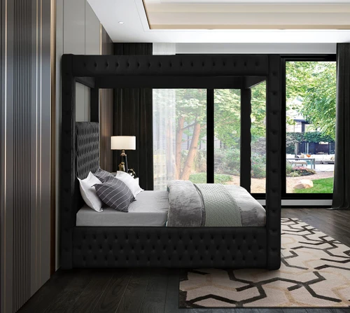 Royal Black Velvet Queen Bed