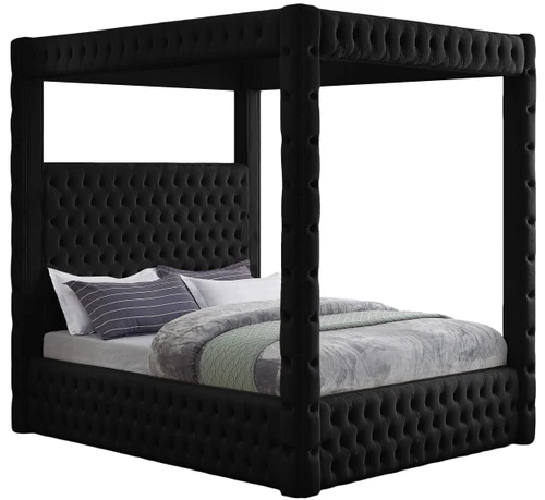 Royal Black Velvet King Bed