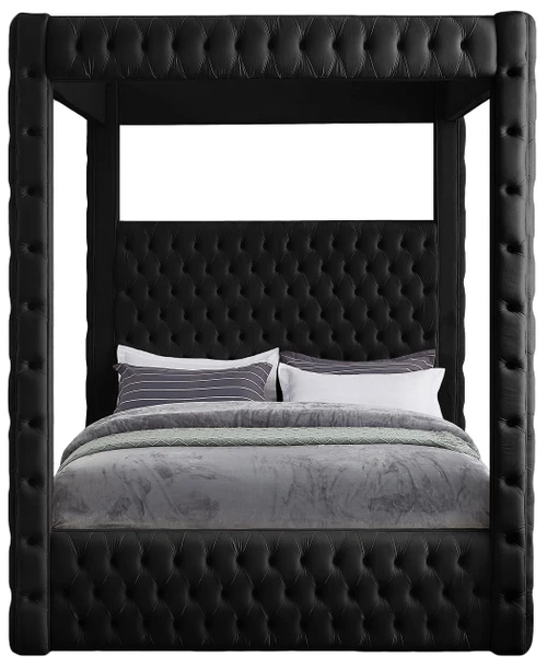 Royal Black Velvet King Bed