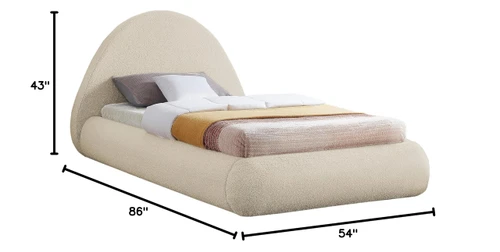 RudyBeige-T Rudy Collection Modern | Contemporary Teddy Fabric Twin Bed with Soft Plush Beige Teddy Fabric and Rounded Headboard, 54" W x 86" D x 43" H, Beige, Twin