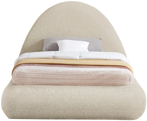 RudyBeige-T Rudy Collection Modern | Contemporary Teddy Fabric Twin Bed with Soft Plush Beige Teddy Fabric and Rounded Headboard, 54" W x 86" D x 43" H, Beige, Twin