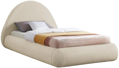 RudyBeige-T Rudy Collection Modern | Contemporary Teddy Fabric Twin Bed with Soft Plush Beige Teddy Fabric and Rounded Headboard, 54" W x 86" D x 43" H, Beige, Twin