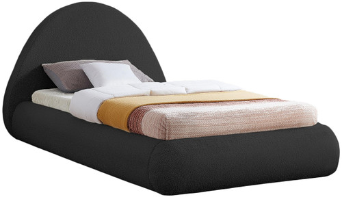 RudyBlack-T Rudy Collection Modern | Contemporary Teddy Fabric Twin Bed with Soft Plush Black Teddy Fabric and Rounded Headboard, 54" W x 86" D x 43" H, Black, Twin
