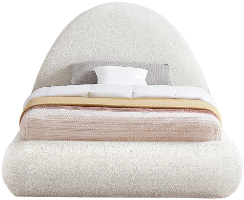 RudyCream-T Rudy Collection Modern | Contemporary Teddy Fabric Twin Bed with Soft Plush Cream Teddy Fabric and Rounded Headboard, 54" W x 86" D x 43" H, Cream, Twin