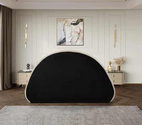 RudyBeige-F Rudy Collection Modern | Contemporary Teddy Fabric Full Bed with Soft Plush Beige Teddy Fabric and Rounded Headboard, 69" W x 86" D x 45" H, Beige, Full