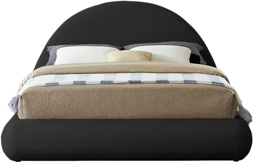 RudyBlack-Q Rudy Collection Modern | Contemporary Teddy Fabric Queen Bed with Soft Plush Black Teddy Fabric and Rounded Headboard, 75" W x 91" D x 46.5" H, Black, Queen