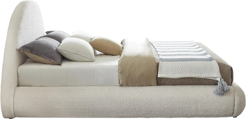 RudyCream-Q Rudy Collection Modern | Contemporary Teddy Fabric Queen Bed with Soft Plush Cream Teddy Fabric and Rounded Headboard, 75" W x 91" D x 46.5" H, Cream, Queen