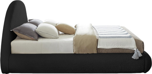 RudyBlack-K Rudy Collection Modern | Contemporary Teddy Fabric King Bed with Soft Plush Black Teddy Fabric and Rounded Headboard, 91" W x 91" D x 49" H, Black, King