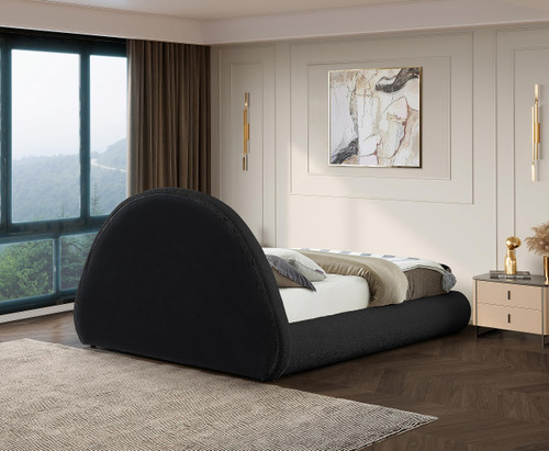 RudyBlack-K Rudy Collection Modern | Contemporary Teddy Fabric King Bed with Soft Plush Black Teddy Fabric and Rounded Headboard, 91" W x 91" D x 49" H, Black, King