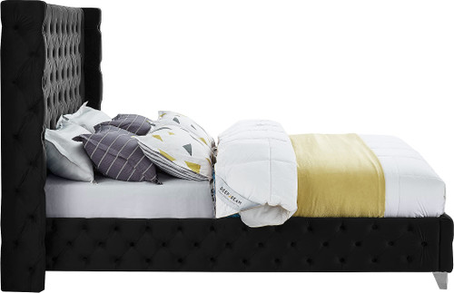 SavanBlack-K Savan Collection Modern | Contemporary Velvet Upholstered Bed with Deep Button Tufting in Gold or Chrome Finish, 88" W x 86" D x 56" H, Black, King