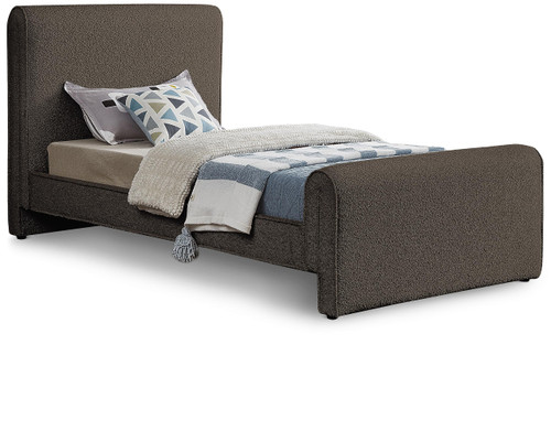 StylusBrown-T Stylus Collection Modern | Contemporary Boucle Fabric Twin Bed with Rich Brown Boucle Fabric, Curved Headboard and Footboard, 44.5" W x 92" D x 45" H, Brown, Twin