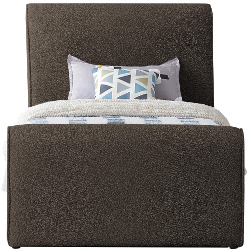 StylusBrown-T Stylus Collection Modern | Contemporary Boucle Fabric Twin Bed with Rich Brown Boucle Fabric, Curved Headboard and Footboard, 44.5" W x 92" D x 45" H, Brown, Twin