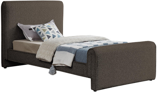 StylusBrown-T Stylus Collection Modern | Contemporary Boucle Fabric Twin Bed with Rich Brown Boucle Fabric, Curved Headboard and Footboard, 44.5" W x 92" D x 45" H, Brown, Twin